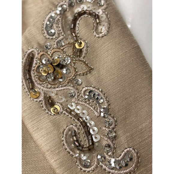 Le Suit Petite Women Champagne Beaded Embroidered 2 Piece Skirt Suit Size 10P - Picture 7 of 13